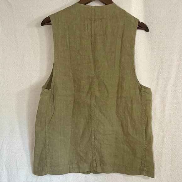 Authentic Italian-Made Natural Linen Olive Vest, M - Picture 2 of 6
